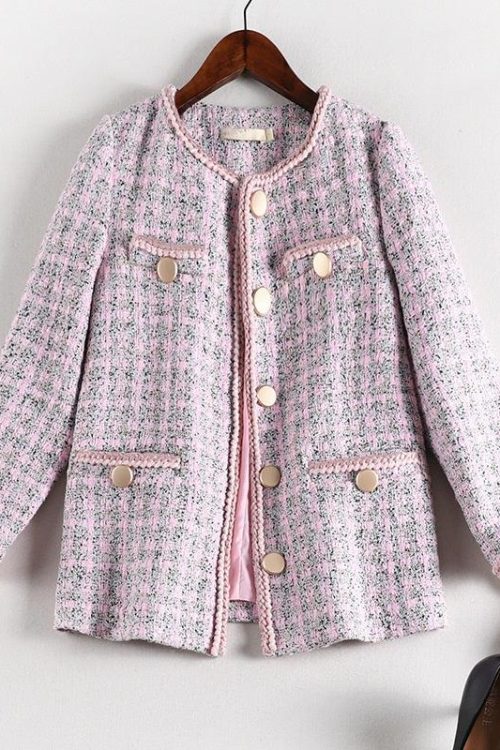 Pink Plus Size Tweed Blazer Jacket