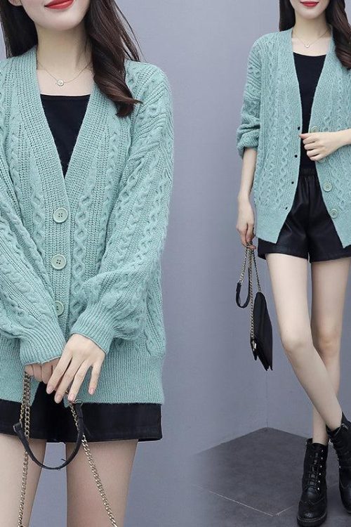 Plus Size Thick Cableknit Cardigan