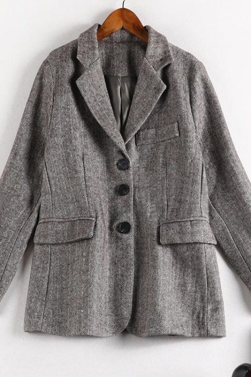 Plus Size Woolen Tweed Blazer Jacket