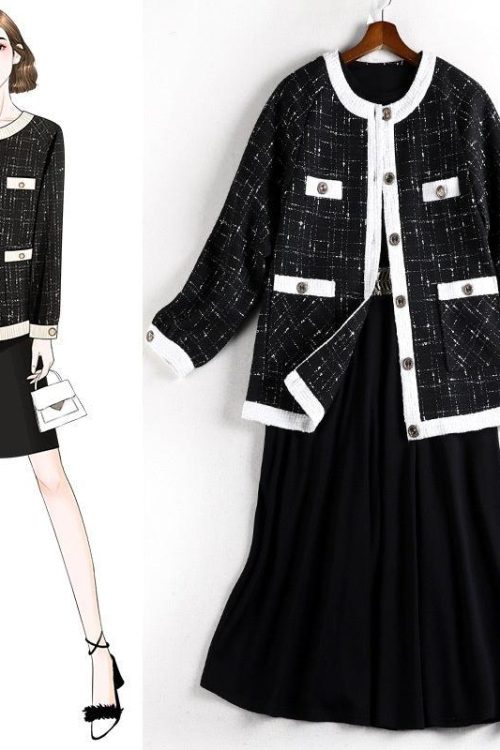 Plus Size Tweed Chanel-Esque Formal Cardigan Jacket