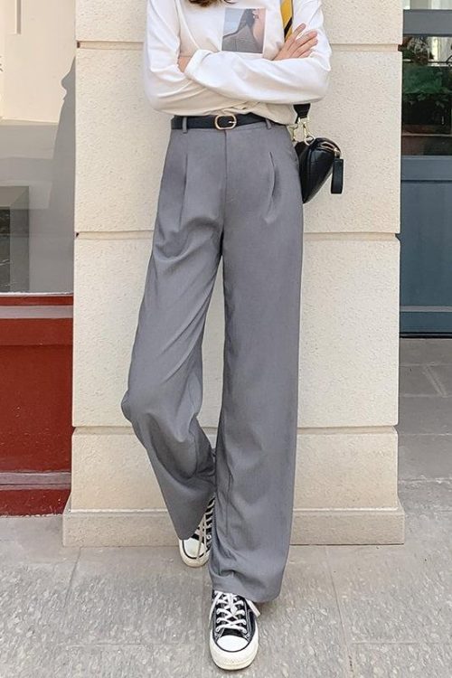 Plus Size Smart Full Length Wide / Flare Leg Pants (Grey, Black)