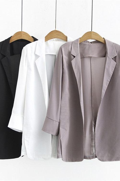 Plus Size Casual Open Blazer Jacket  (White, Black, Grey)