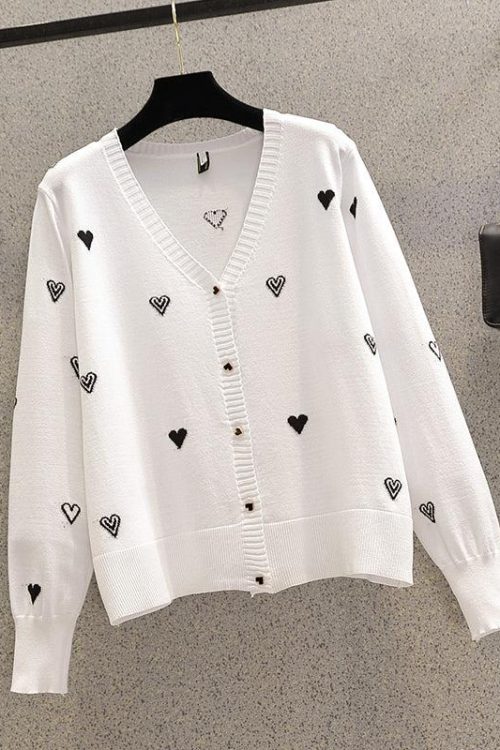 Size White Hearts Cardigan