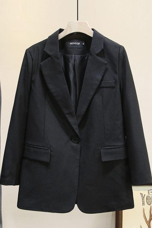Plus Size Black Button Blazer Jacket