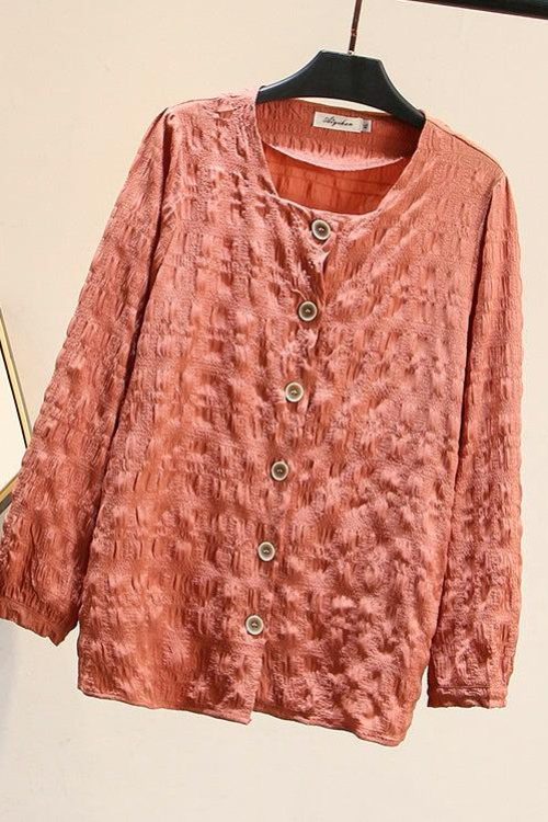 Plus Size Textured Button Up Long Sleeve Blouse / Cardigan Jacket (Pink, White, Black)